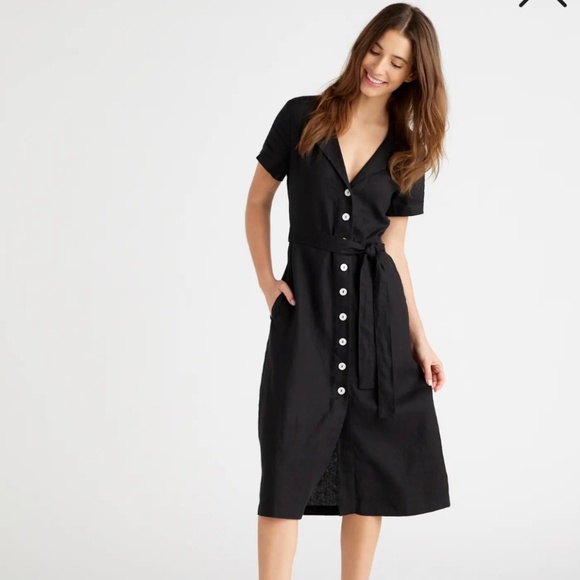 Quince 100% European Linen Button Front Dress | Black |Medium | Missing Belt - Picture 16 of 16